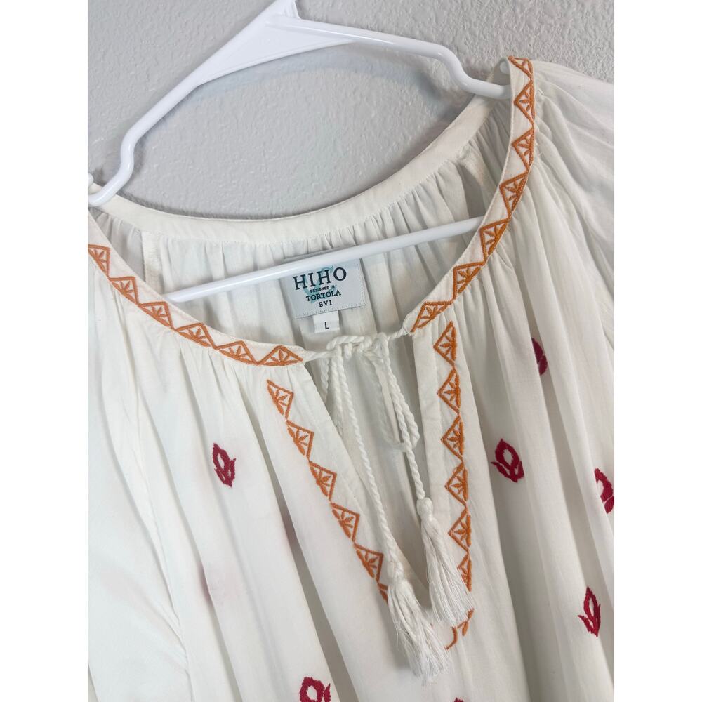 HiHo Alisha Embroidered Boho Dress White Rayon Peasant Large - Picture 3 of 8